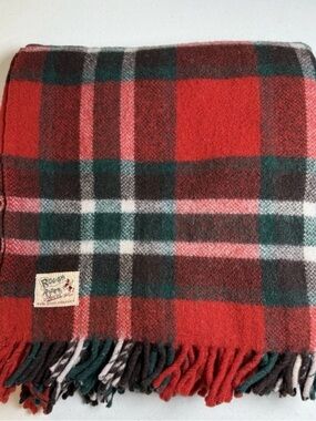 VTG 100% “Ayers Wool” Stadium Blanket Rough Rider Red Plaid